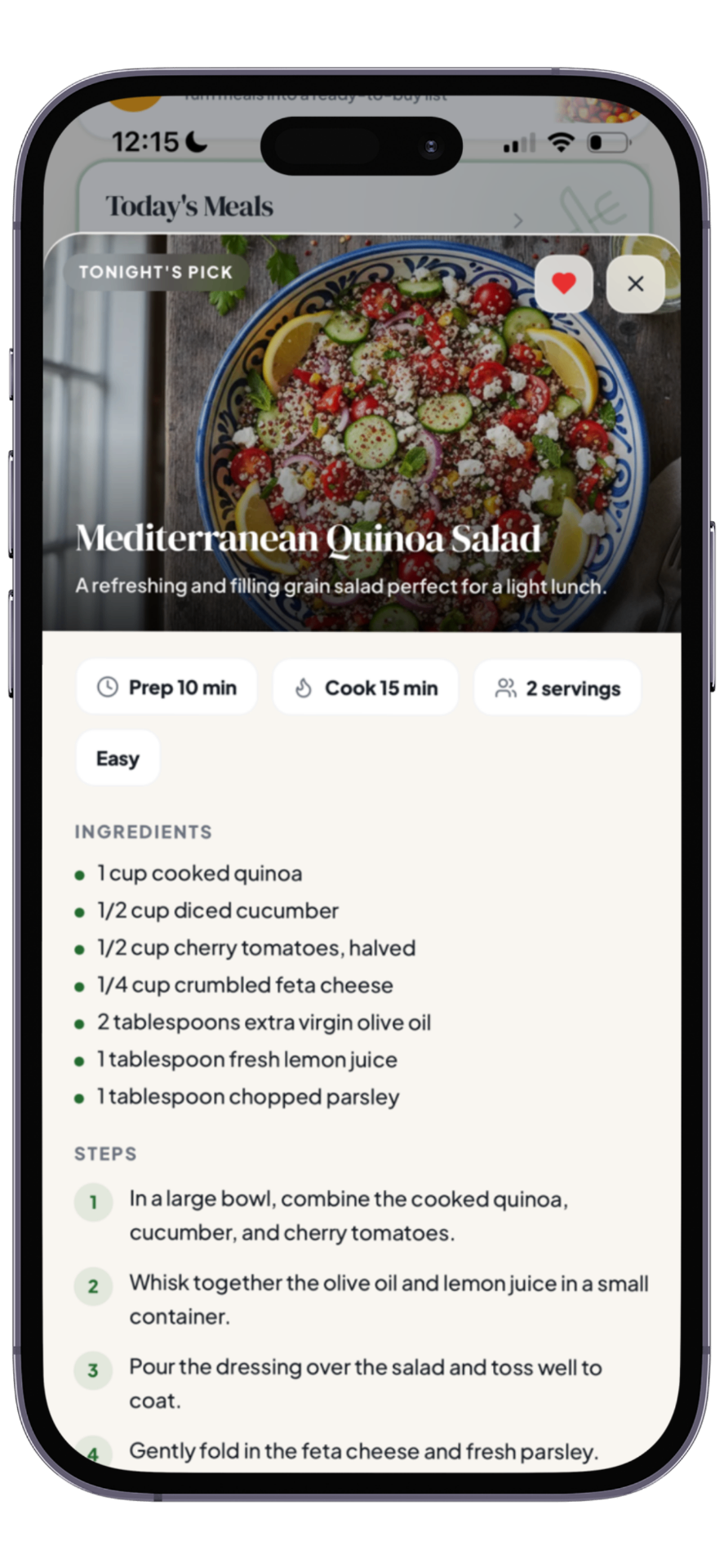 Recipe detail screen